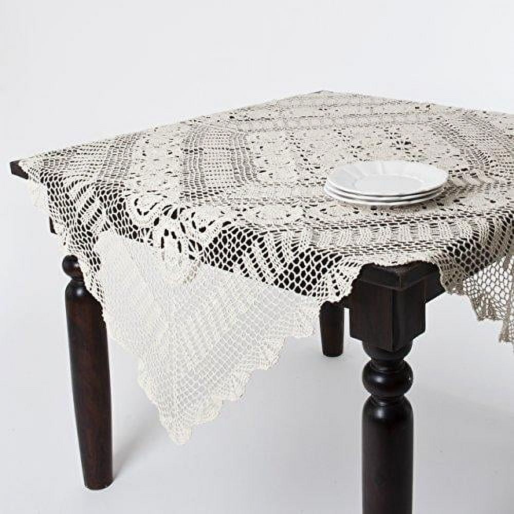 Saro Lifestyle Handmade Crochet Cotton Lace Table Linens, Beige, 36" x 36"