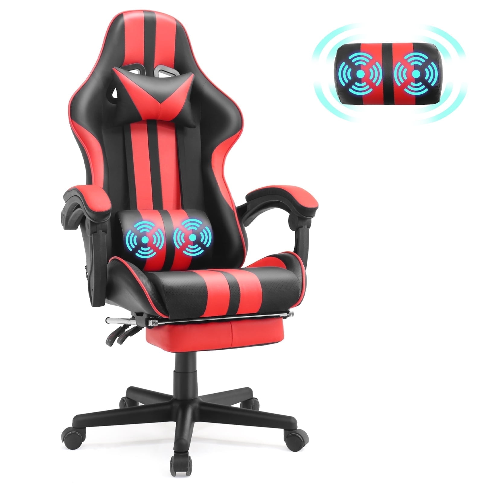 SOONTRANS Gaming Chair Massage Office Chair with Footrest, Ergonomic Swivel Gamer Chair with Lumbar Pillow & Headrest, Red