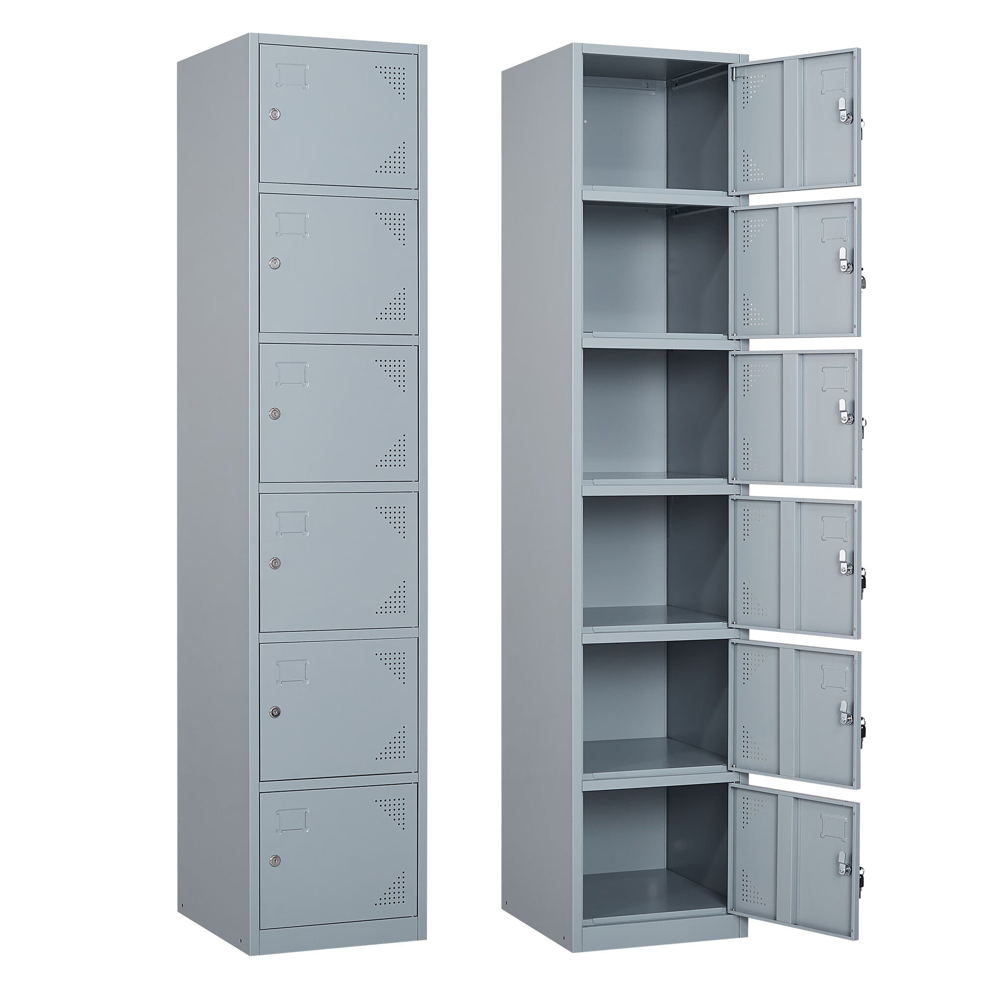 SISESOL Metal Locker Storage Cabinet with Doors and Shelves Metal Lockers with 6 Doors,71" Lockable Small Locker Storage Cabinet for Employees,School, Office, Home, Gym (Gray)