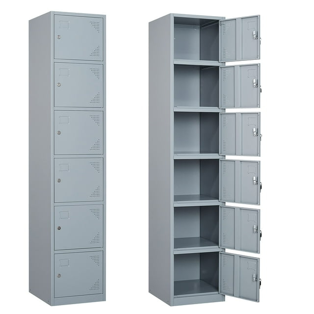 SISESOL Metal Locker Storage Cabinet with Doors and Shelves Metal Lockers with 6 Doors,71" Lockable Small Locker Storage Cabinet for Employees,School, Office, Home, Gym (Gray)