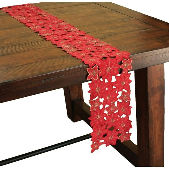 The Holiday Aisle® Festive Poinsettia Embroidered Cutwork Holiday Table Runner