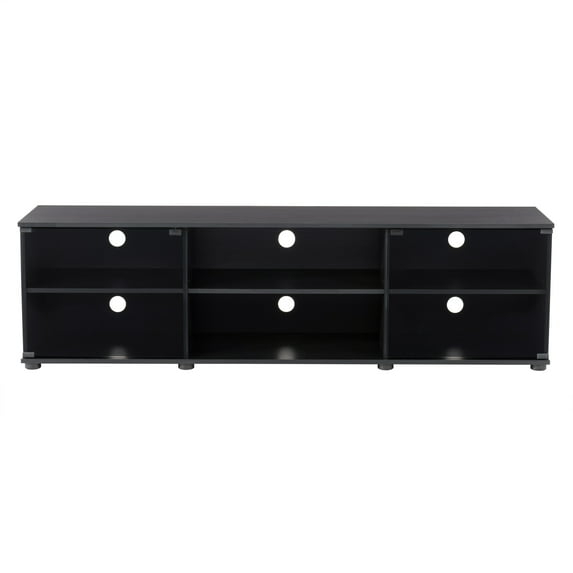 Fiji Ravenwood Black Engineered Wood TV Stand with Glass Doors for TVs up to 85"