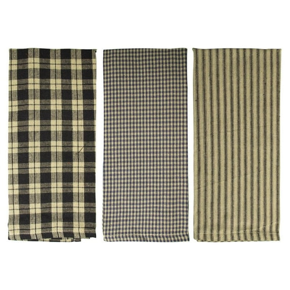Fillurbasket Farmhouse Kitchen Towels, Black and Striped Buffalo Checked Plaid, 3 Count