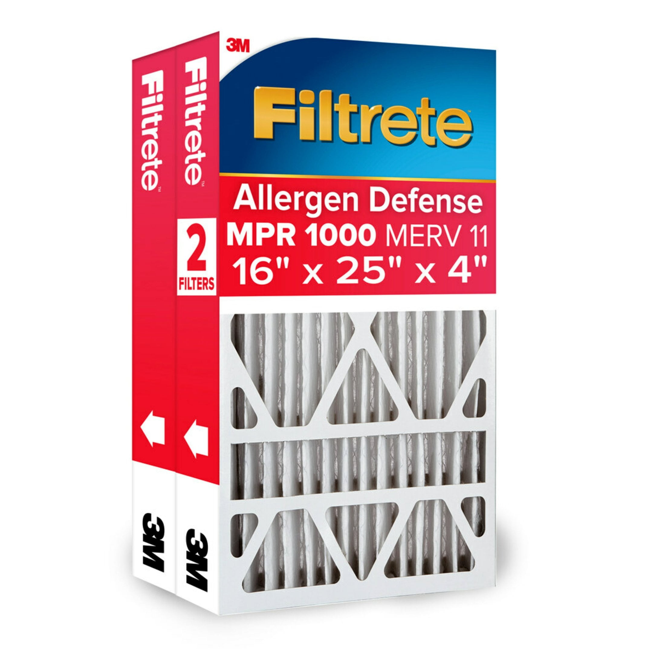 Filtrete 16x25x4 HVAC Furnace Air Filter, MPR 1000 MERV 11, Allergen Defense, 2 Pack
