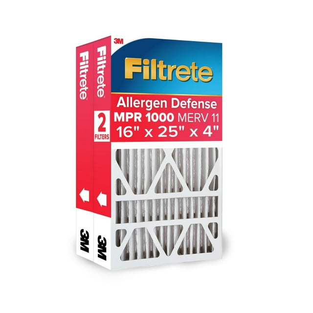 Filtrete 16x25x4 HVAC Furnace Air Filter, MPR 1000 MERV 11, Allergen Defense, 2 Pack