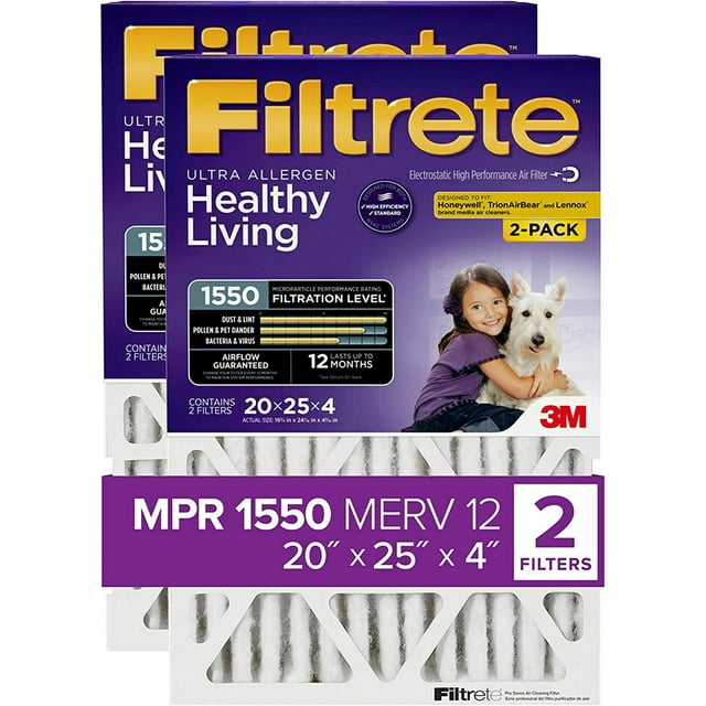 3M Filtrate Ultra Allergen Reduction Filter Slim Fit 20"X 25" X4" 2-Pack (NEW)