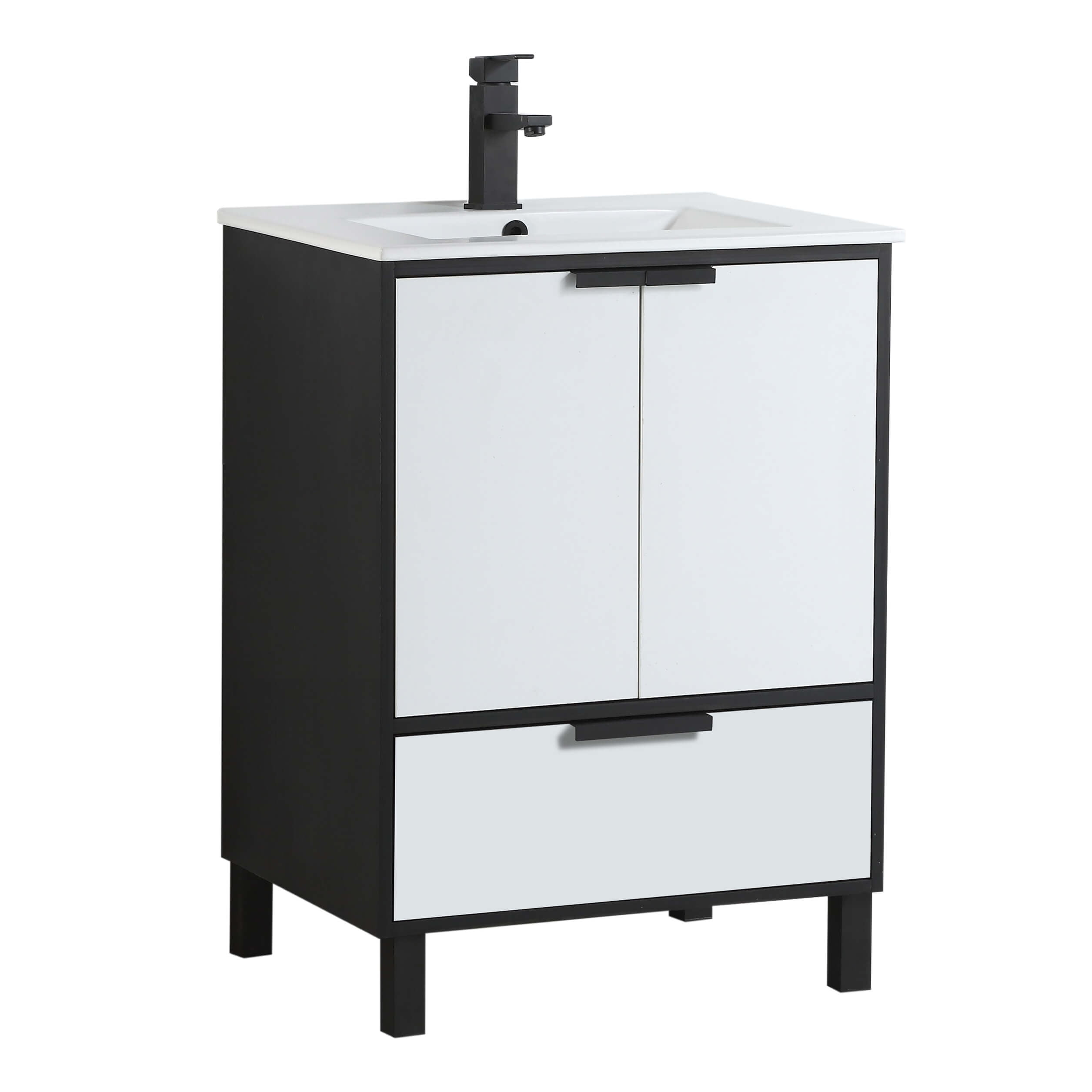 Fine Fixture Hamilton Bathroom Vanity and Sink, 24 Inch Matte White Paint - ADA Compliant