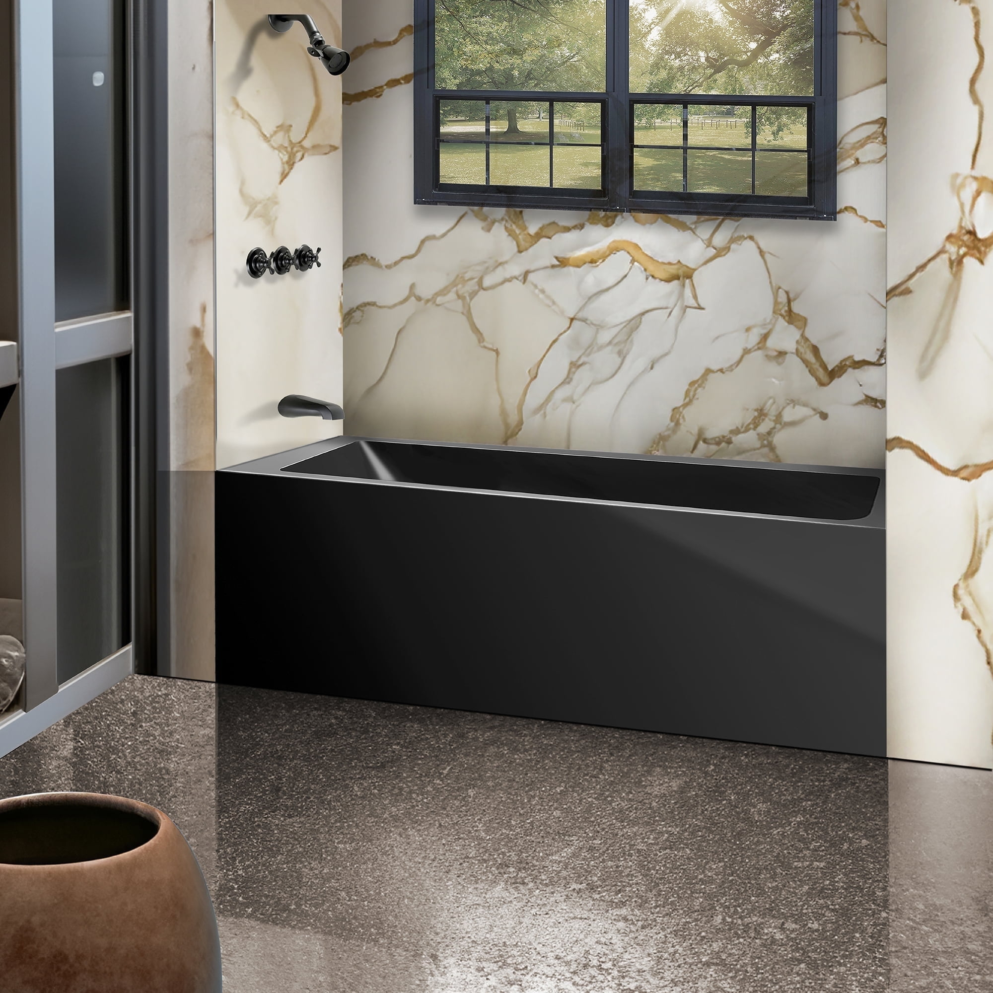 Fine Fixtures Acrylic-Fiberglass Soaking Bathtub, White. Alcove | Apron Front Left Hand 60"x30"
