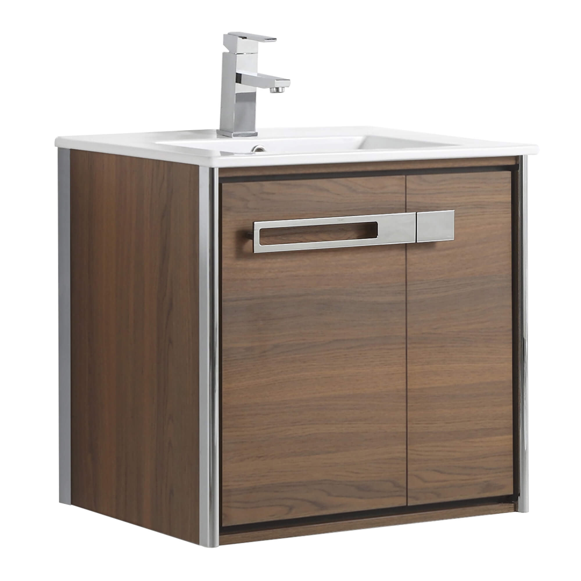 Fine Fixtures Oakville 24 in. W x 18 in. D x 33 in. H Wall Mounted Bathroom Vanity in Walnut Ebony with White Ceramic Sink - Chrome hardware