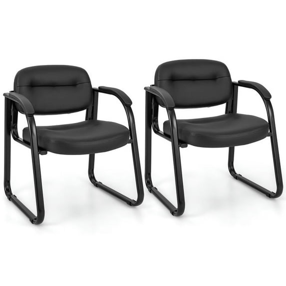 YYAo Waiting Room Chairs,Reception Chairs,Waiting Conference Room Guest Chairs,Waiting Room Chair Set of 2 Reception Chairs with Sled Base and Padded Arm Rest-Black