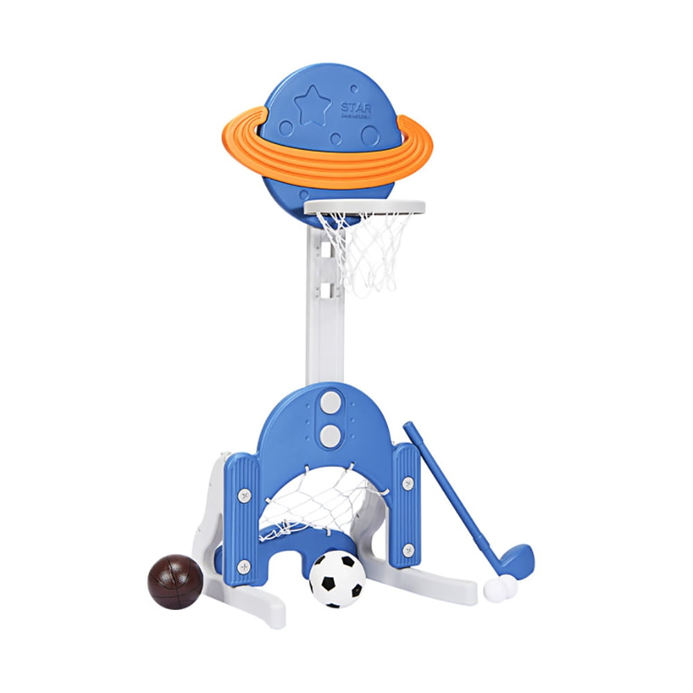 Demifill Toddlers Basketball Hoop Stand, 3 in 1 Kids Basketball Hoop Set with Balls, Portable Indoor Outdoor Activity Playset Gift for Kids, Blue