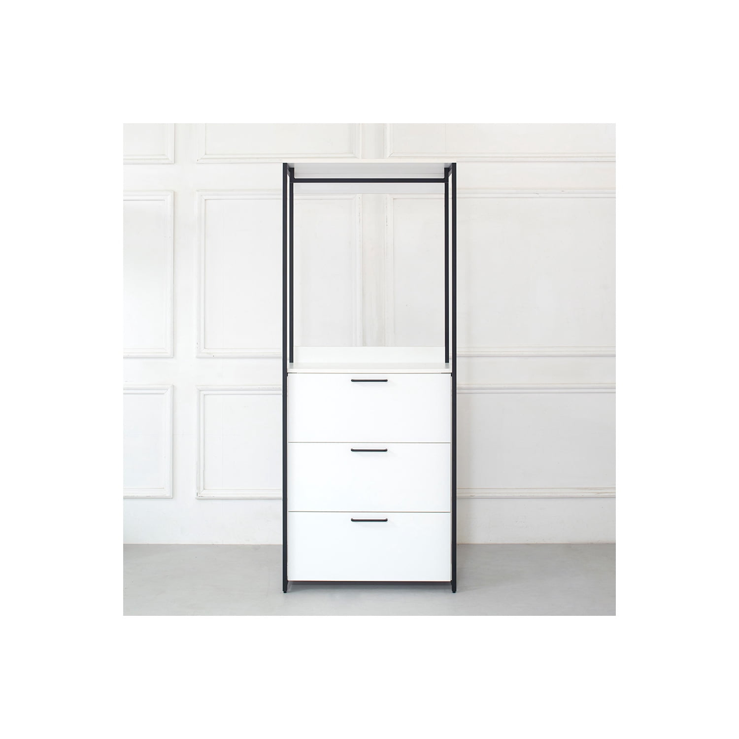 Fiona Wood and Metal Walk-in Closet with Three Drawers