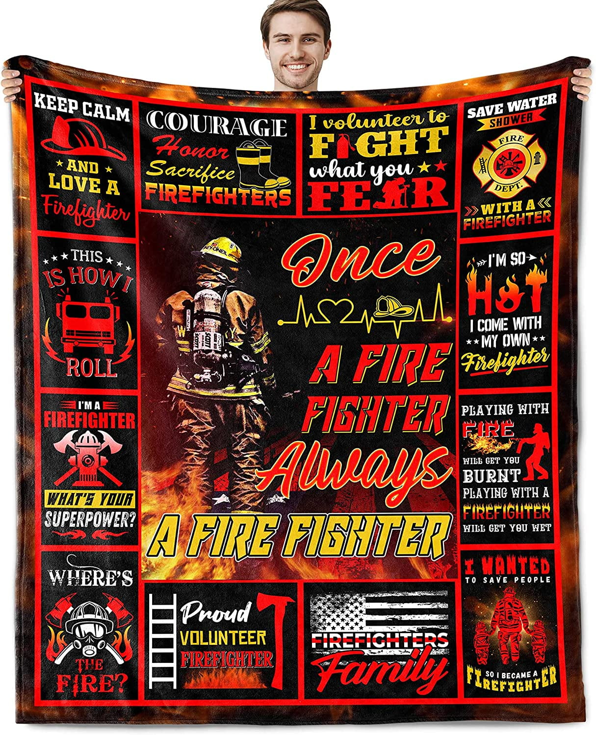 Firefighter Gifts for Men Fire Department Gifts Fire Fighter Gifts for Adults Firefighter Birthday Party Decorations Fireman Gifts for Men Firefighter Fathers Day Blanket Gifts Blanket 60x50 Inch