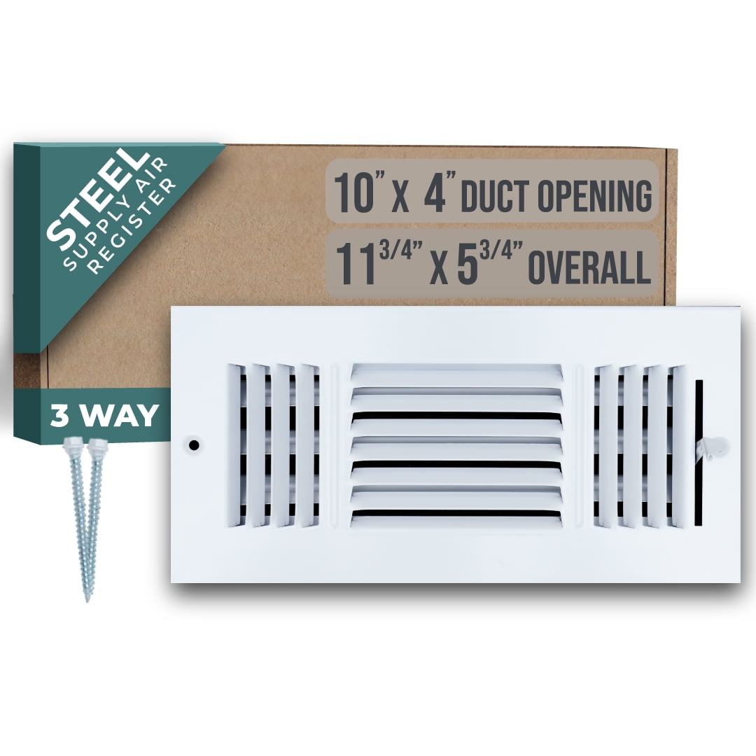 Fits 10x4 Duct Opening 3 WAY Steel Air Supply Diffuser by Handua | Register Vent Cover Grill for Sidewall and Ceiling | White | Outer Dimensions: 11.75" X 5.75"
