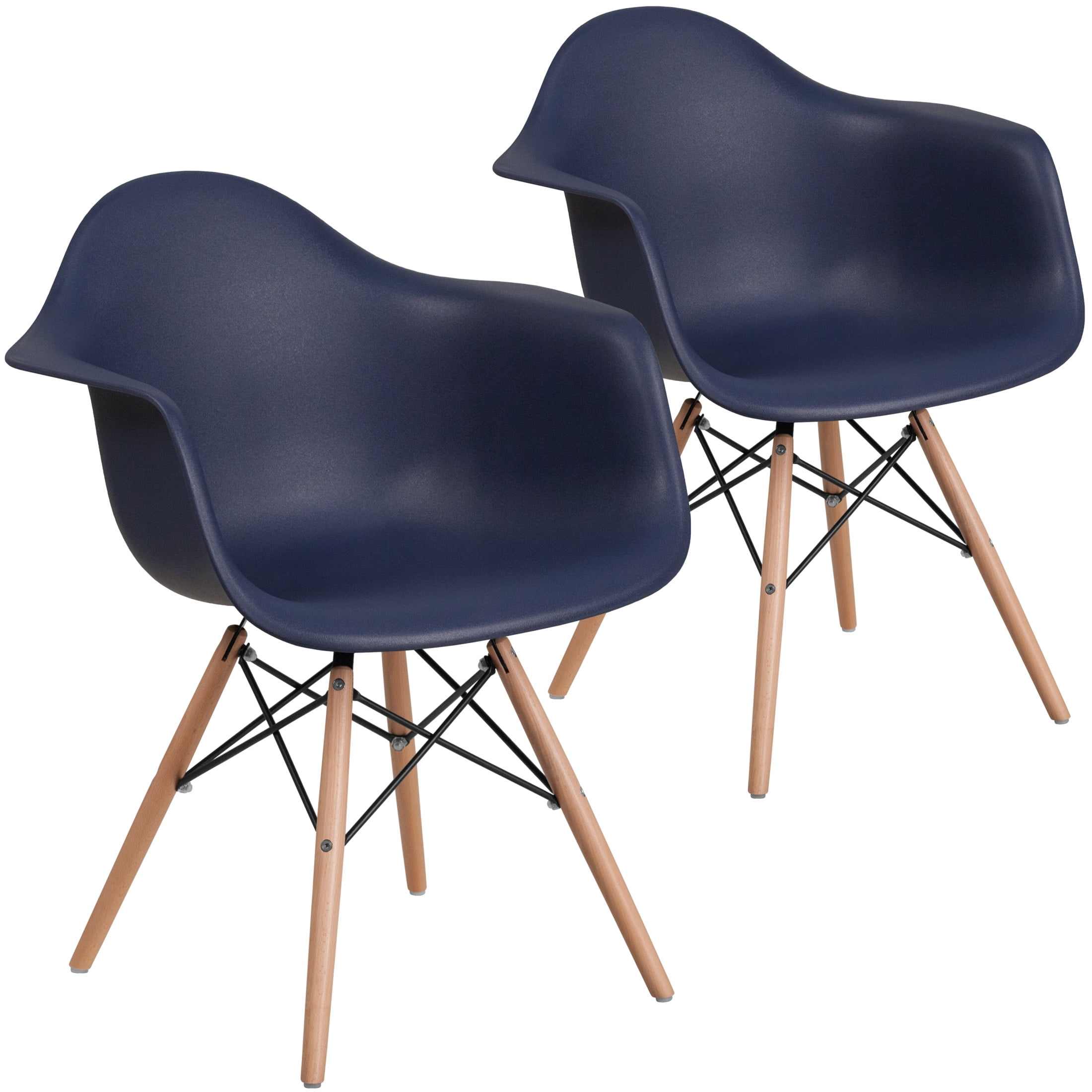2 Pack Alonza Series Navy Plastic Chair with Wooden Legs