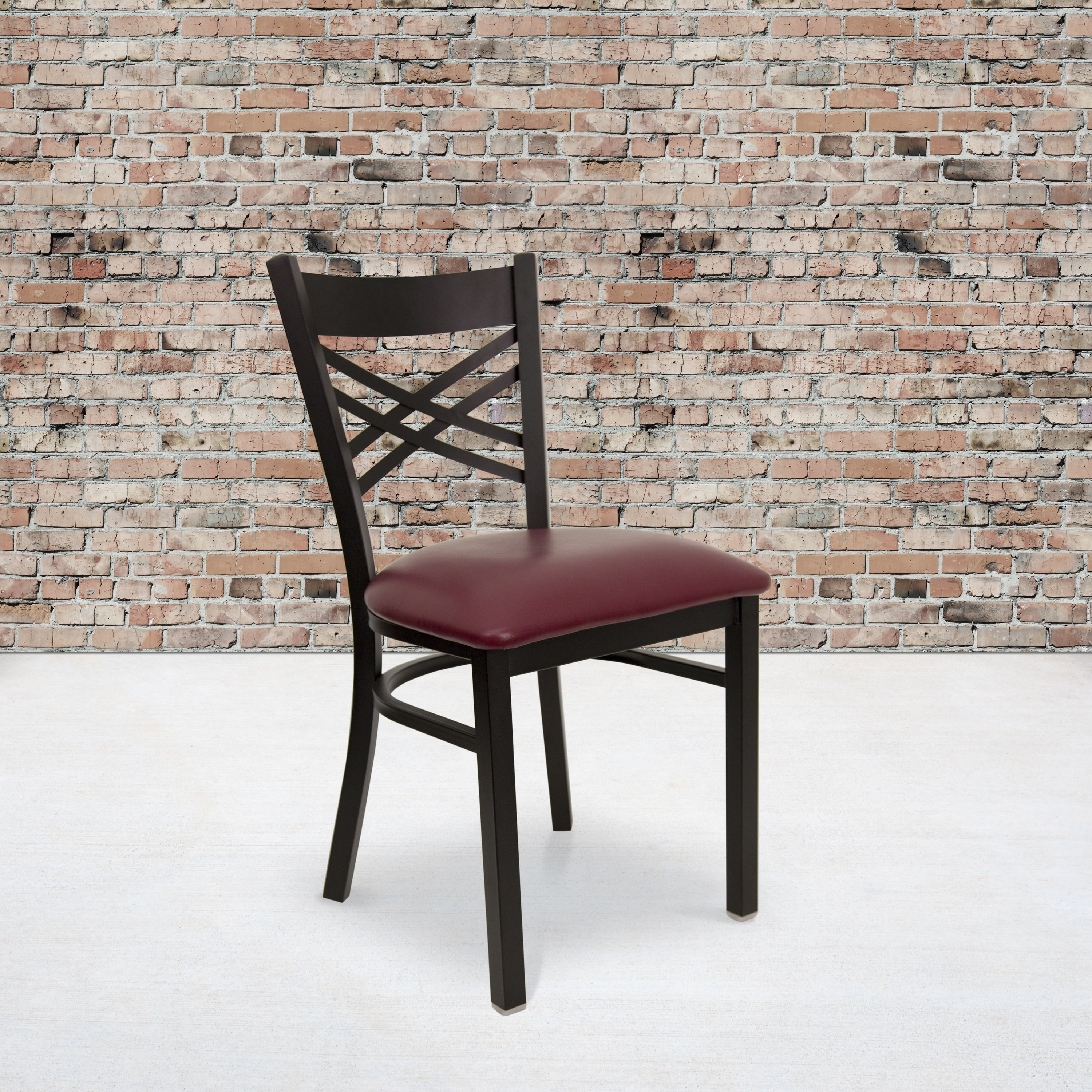 TiaGOC 2 Pack HERCULES Series Black ''X'' Back Metal Restaurant Chair - Burgundy Vinyl Seat