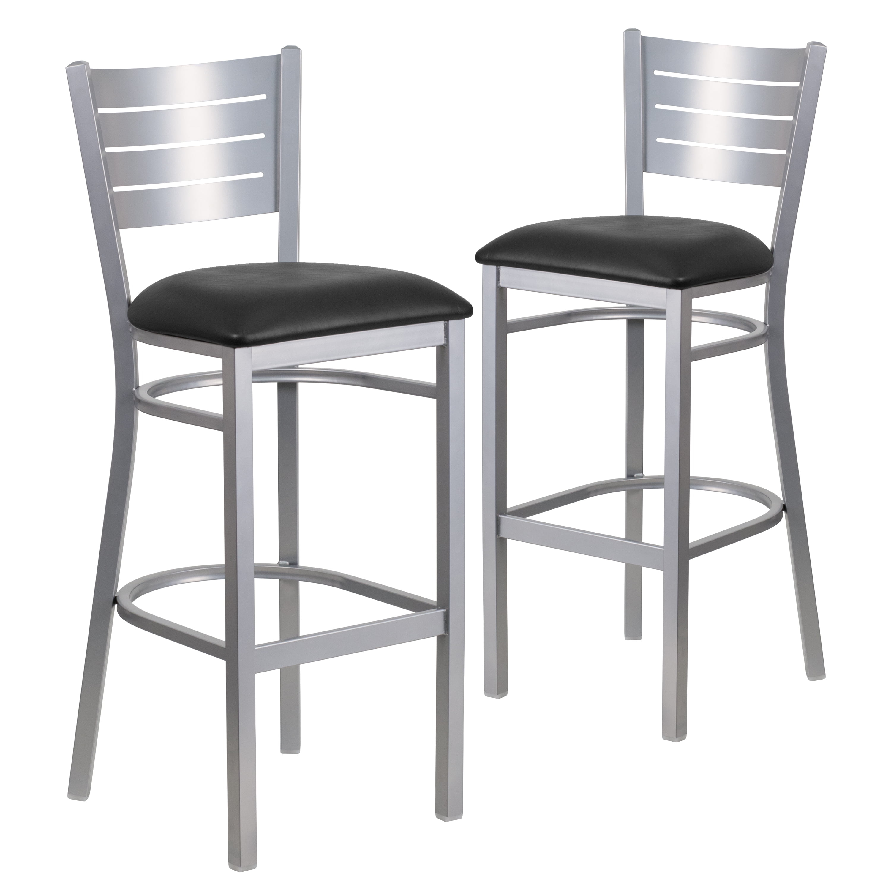 Flash Furniture 2 Pack HERCULES Series Silver Slat Back Metal Restaurant Barstool - Black Vinyl Seat