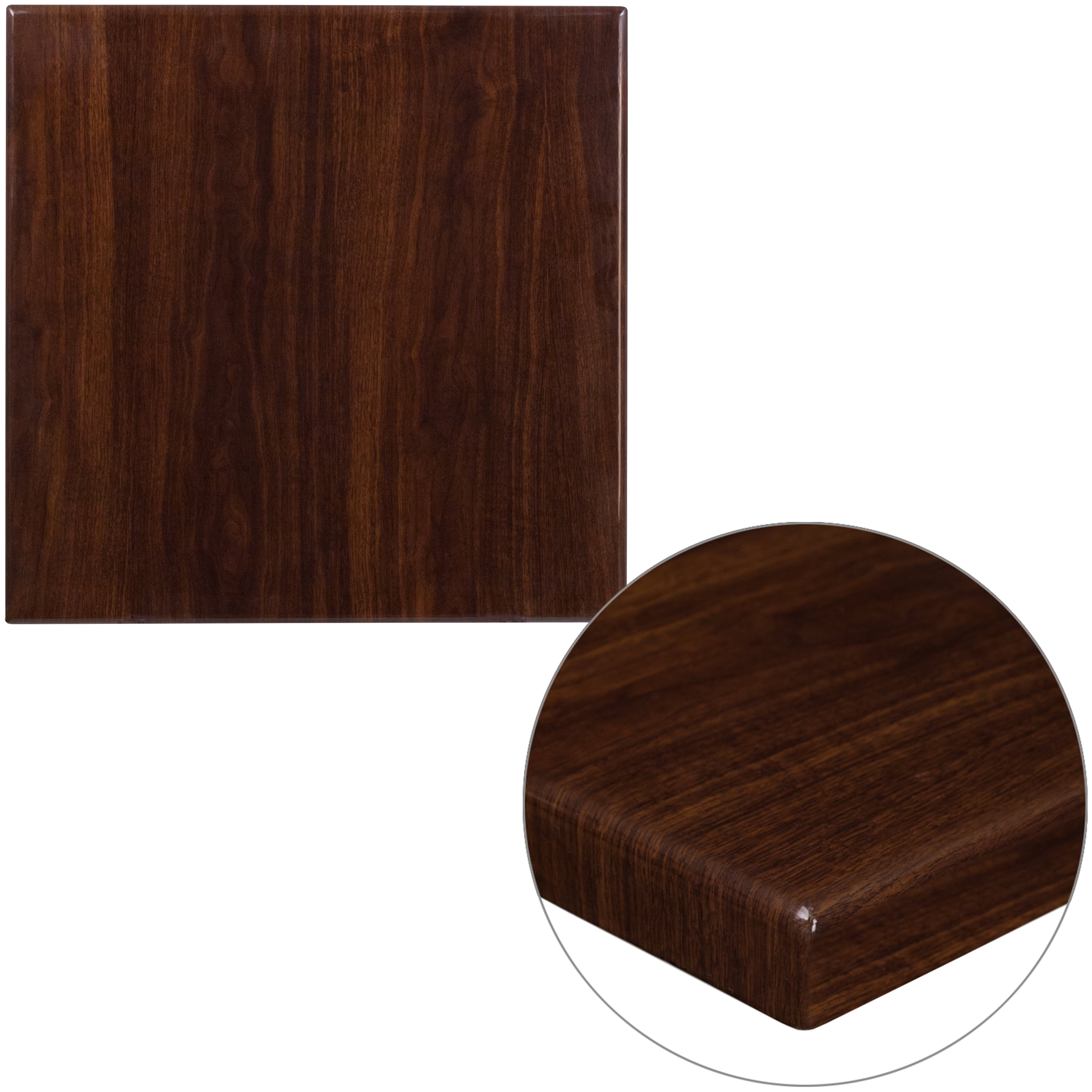 Flash Furniture 24'' Square High-Gloss Walnut Resin Table Top with 2'' Thick Drop-Lip