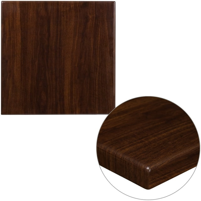 Flash Furniture 24'' Square High-Gloss Walnut Resin Table Top with 2'' Thick Drop-Lip