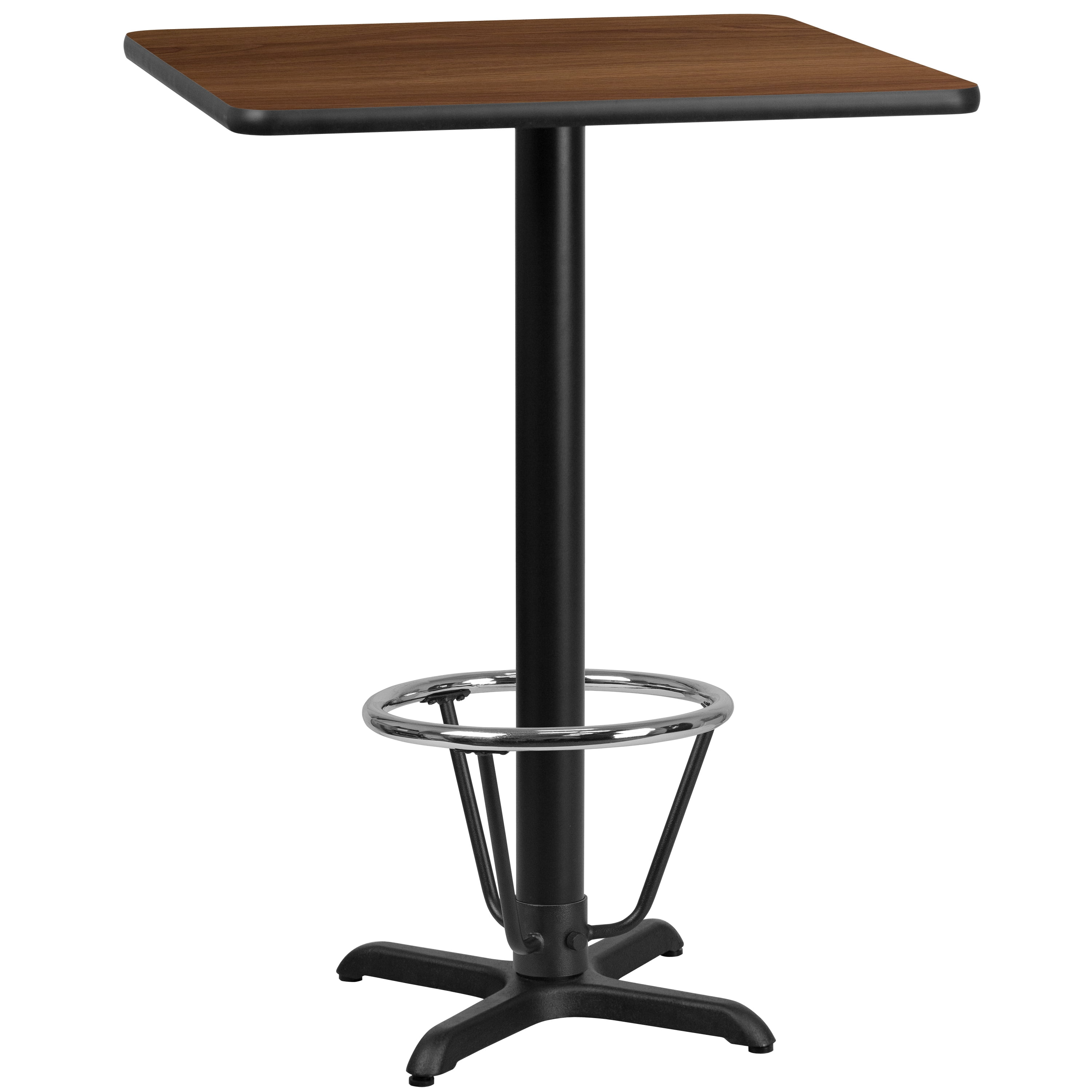 Flash Furniture 24'' Square Walnut Laminate Table Top with 22'' x 22'' Bar Height Table Base and Foot Ring