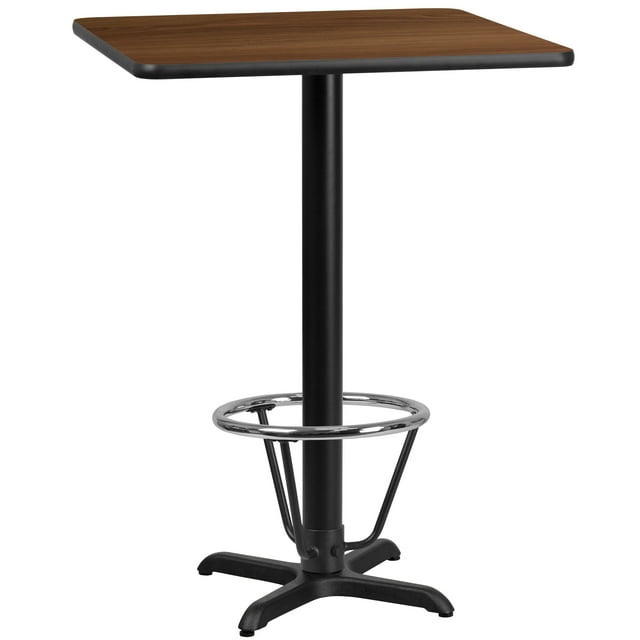 Flash Furniture 24'' Square Walnut Laminate Table Top with 22'' x 22'' Bar Height Table Base and Foot Ring