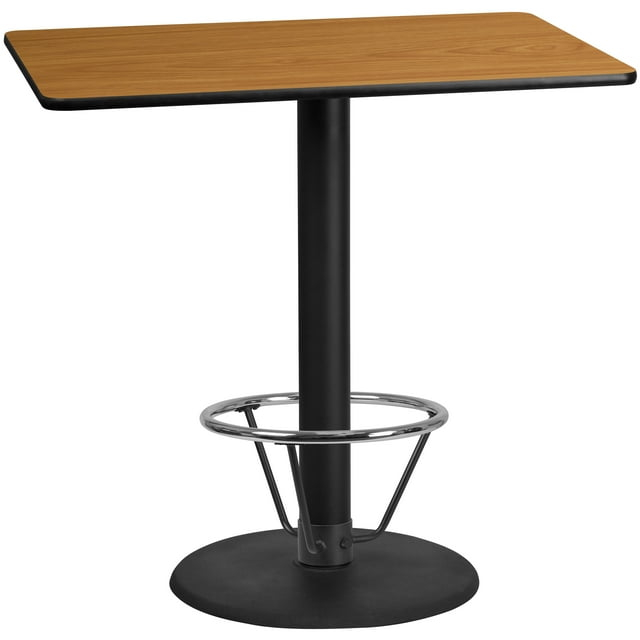 Flash Furniture 30'' x 48'' Rectangular Natural Laminate Table Top with 24'' Round Bar Height Table Base and Foot Ring