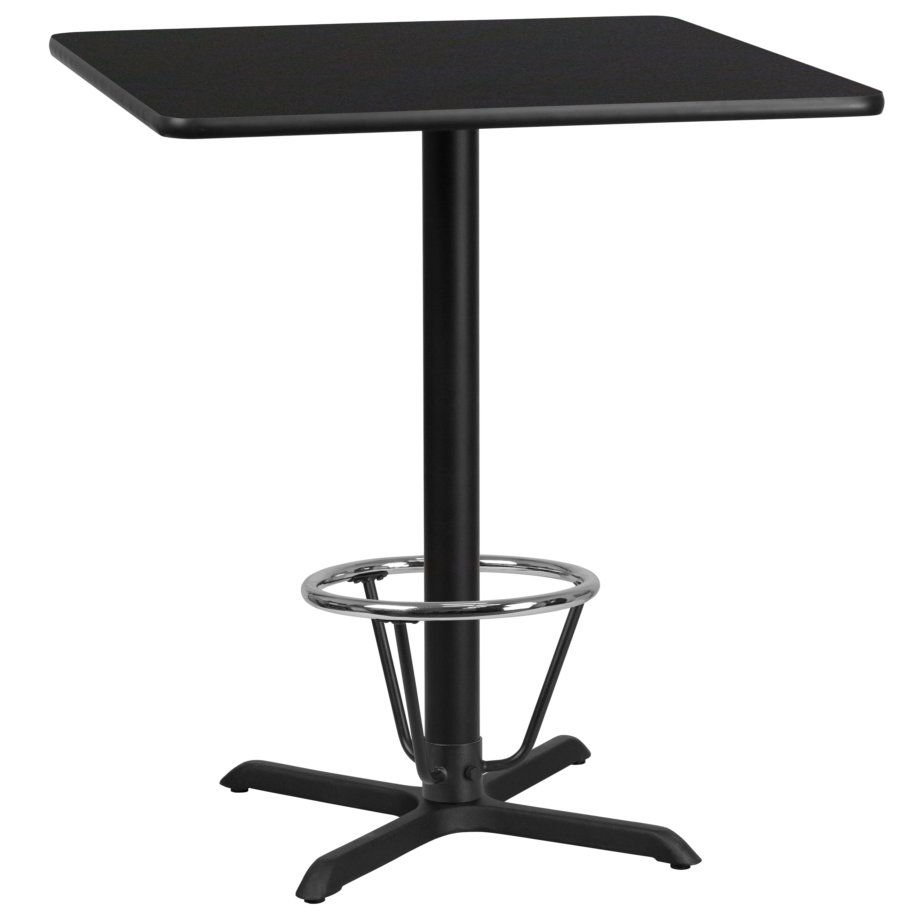Flash Furniture 36'' Square Black Laminate Table Top with 30'' x 30'' Bar Height Table Base and Foot Ring