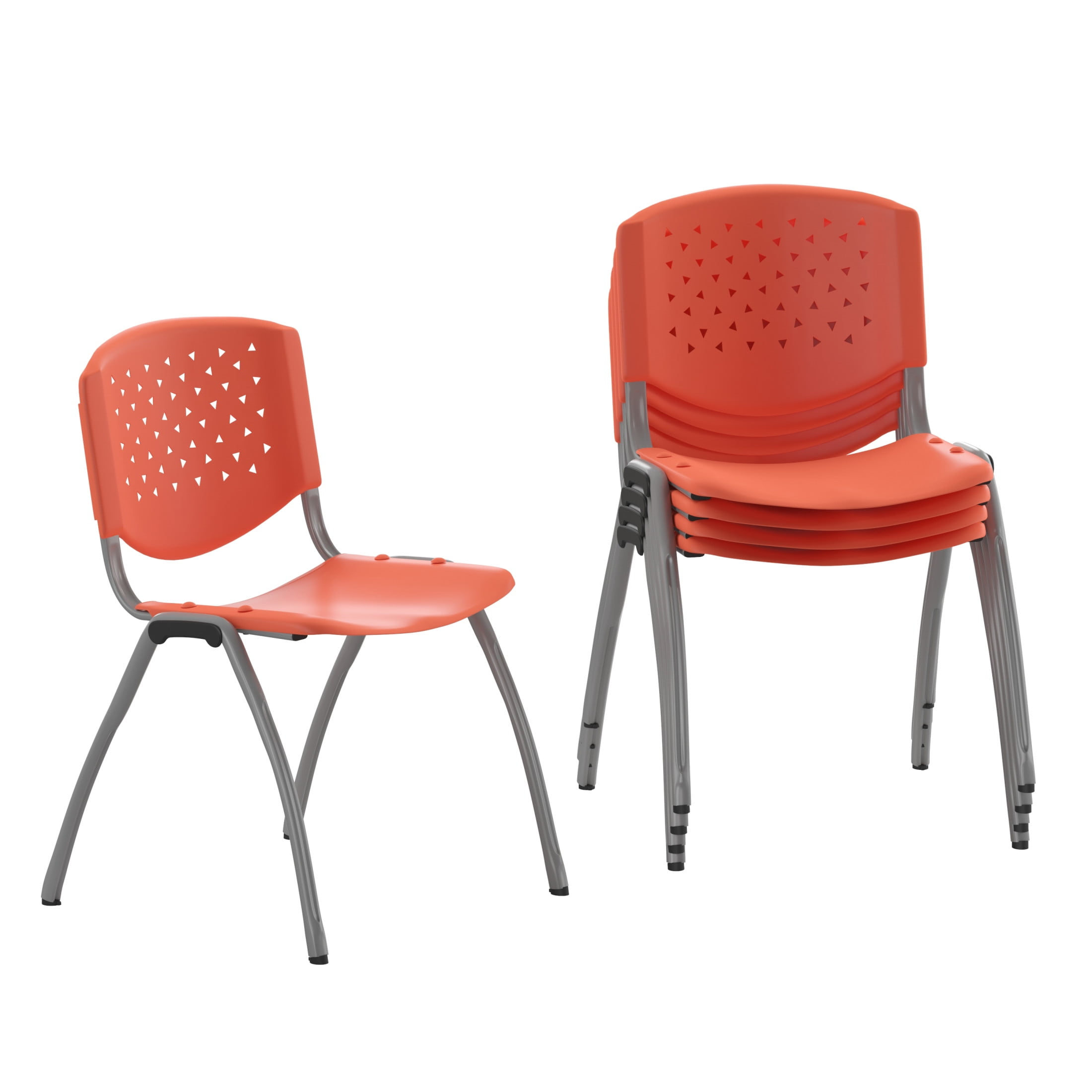 Flash Furniture 5 Pack HERCULES Series 880 lb. Capacity Orange Plastic Stack Chair with Titanium Gray Powder Coated Frame