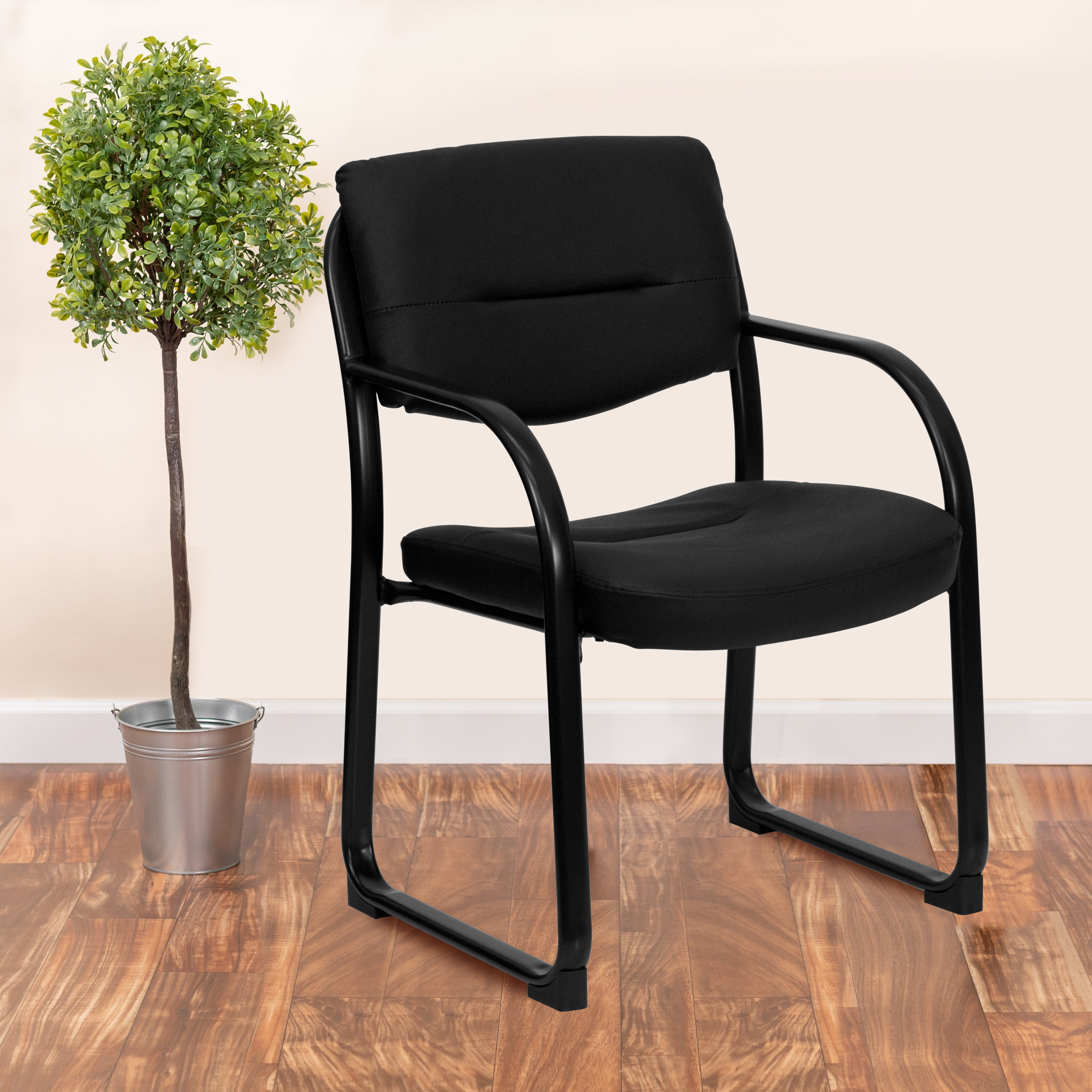Flash Furniture Black LeatherSoft Executive Side Reception Chair with Sled Base