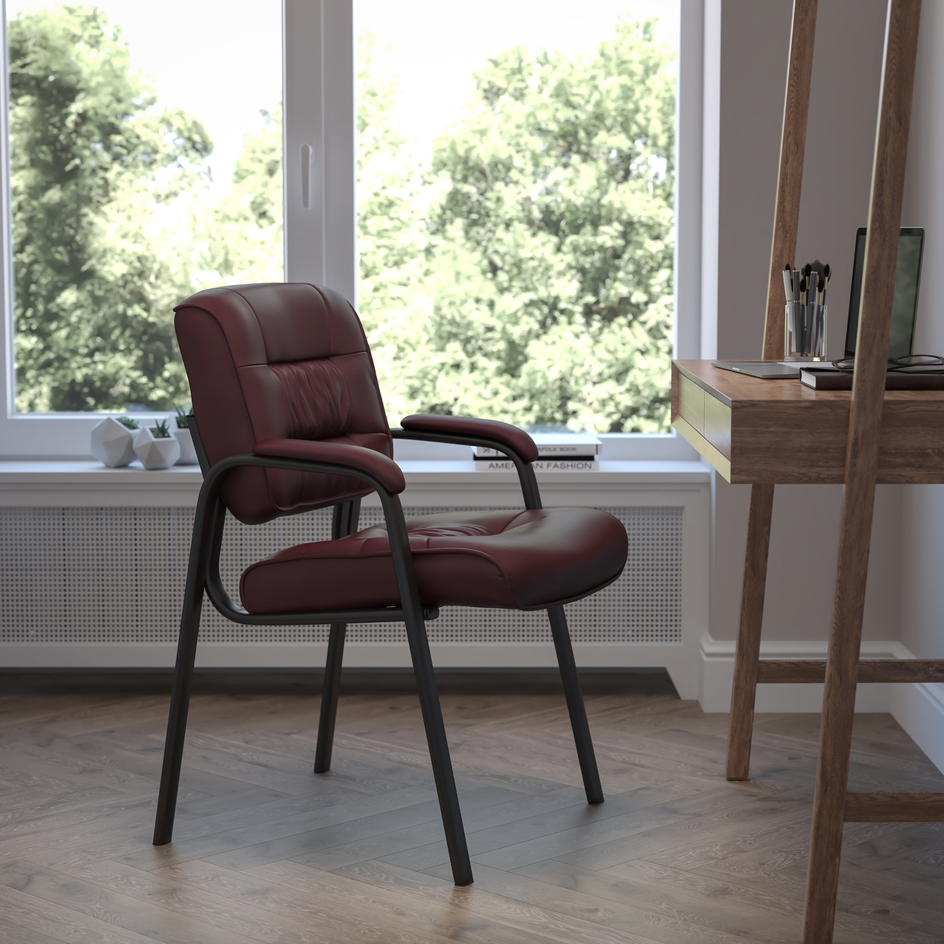 Flash Furniture Haeger LeatherSoft Tufted Executive Reception Chair with Padded Armrests, Burgundy