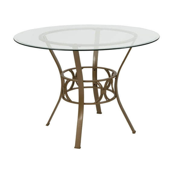 Flash Furniture Carlisle 42'' Round Glass Dining Table with Matte Gold Metal Frame
