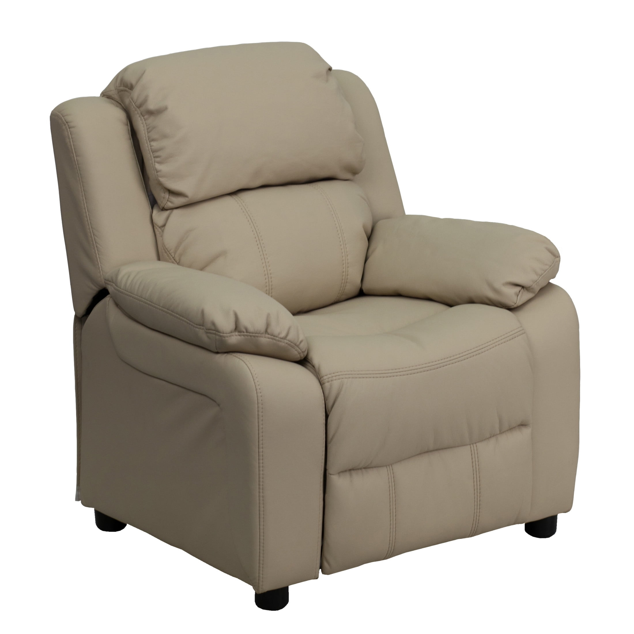 Flash Furniture Charlie Deluxe Padded Contemporary Beige Vinyl Kids Recliner with Storage Arms