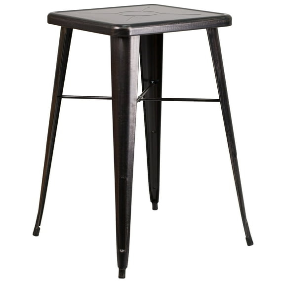 Flash Furniture Commercial Grade 23.75" Square Black-Antique Gold Metal Indoor-Outdoor Bar Height Table
