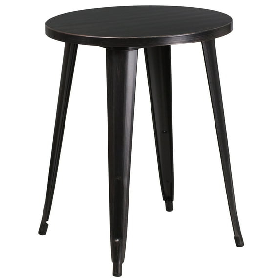 Flash Furniture Commercial Grade 24" Round Black-Antique Gold Metal Indoor-Outdoor Table