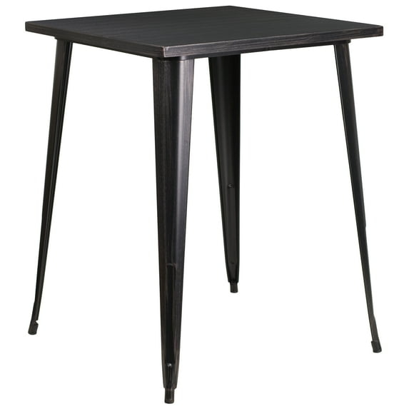Flash Furniture Commercial Grade 31.5" Square Black-Antique Gold Metal Indoor-Outdoor Bar Height Table