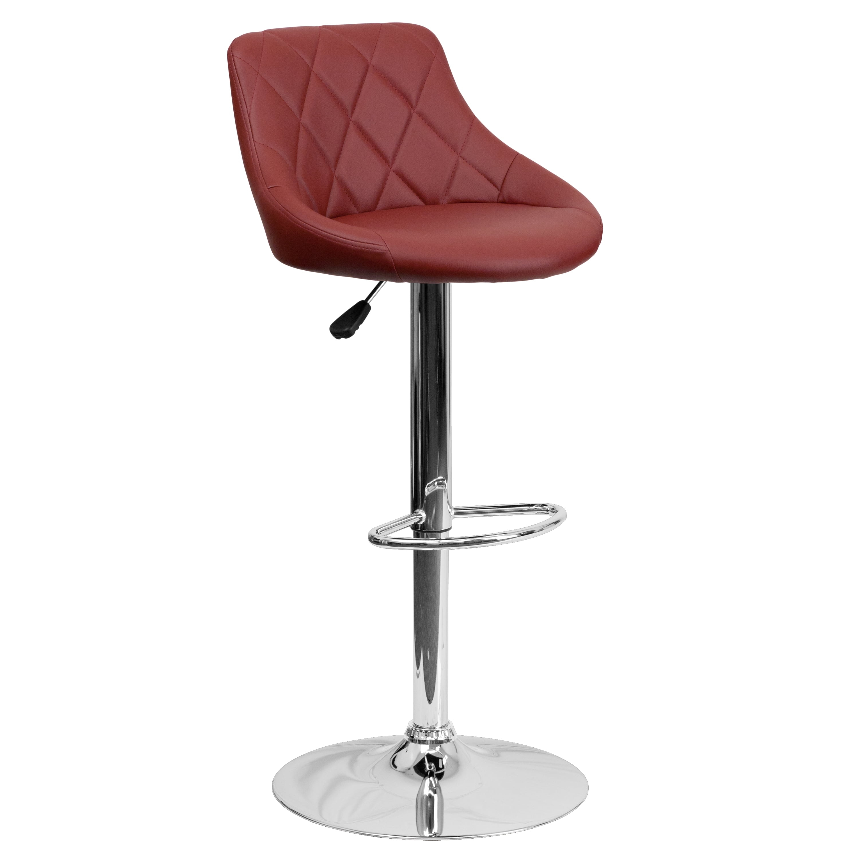 Flash Furniture Dale Contemporary Burgundy Vinyl Bucket Seat Adjustable Height Barstool with Diamond Pattern Back and Chrome Base