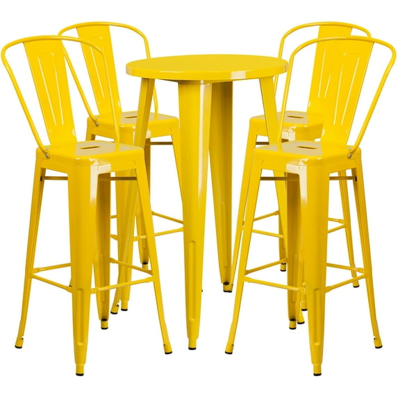 Flash Furniture Dexter Commercial Grade 24" Round Yellow Metal Indoor-Outdoor Bar Table Set with 4 Cafe Stools