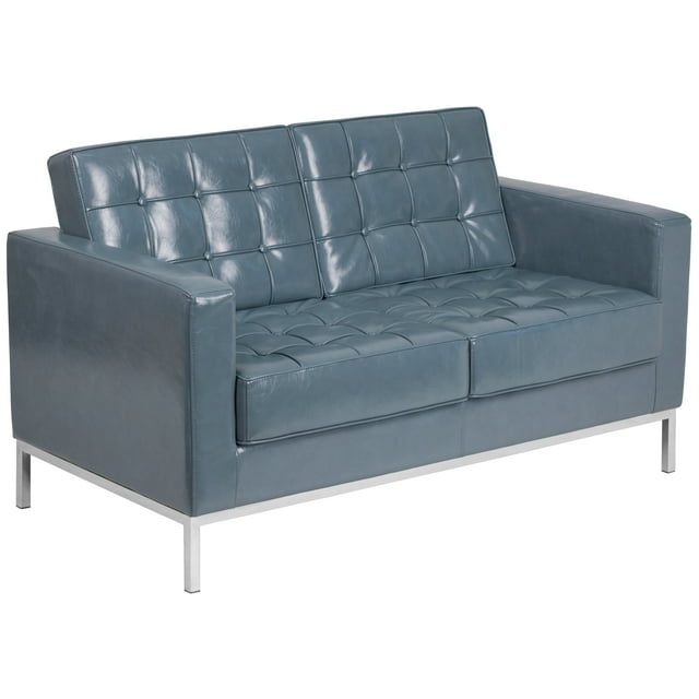 Flash Furniture HERCULES Lacey Series Contemporary Gray LeatherSoft Loveseat with Stainless Steel Frame