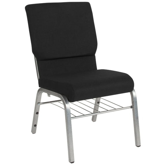 Flash Furniture HERCULES Series 18.5''W Church Chair in Black Fabric with Book Rack - Silver Vein Frame