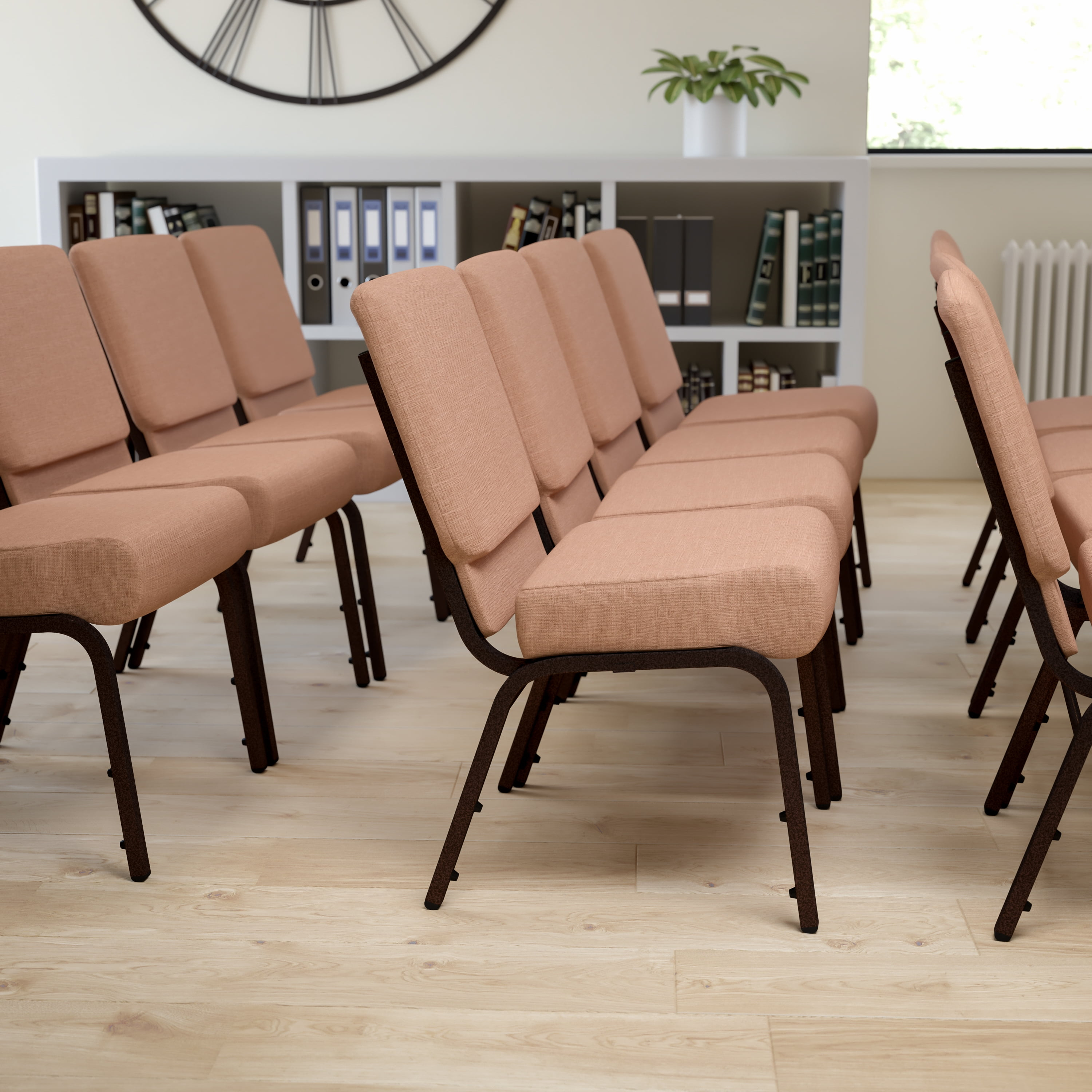 Flash Furniture Hercules Series 21"W Upholstered Adult Church Chair with Book Pouch, Caramel