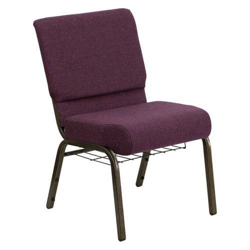 Flash Furniture HERCULES Series 21''W Stacking Church Chair in Royal Purple Fabric - Gold Vein Frame