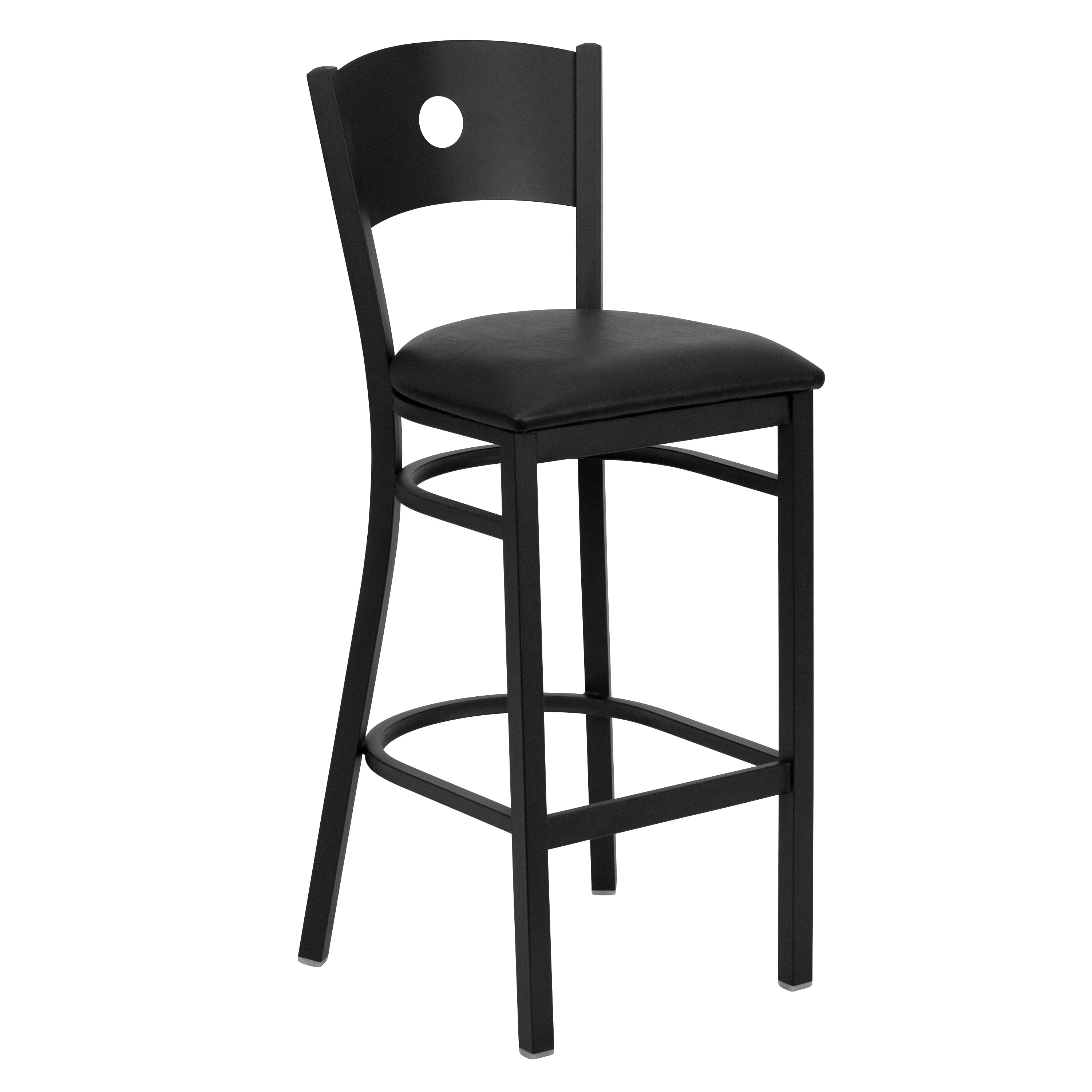 Flash Furniture HERCULES Series Black Circle Back Metal Restaurant Barstool - Black Vinyl Seat