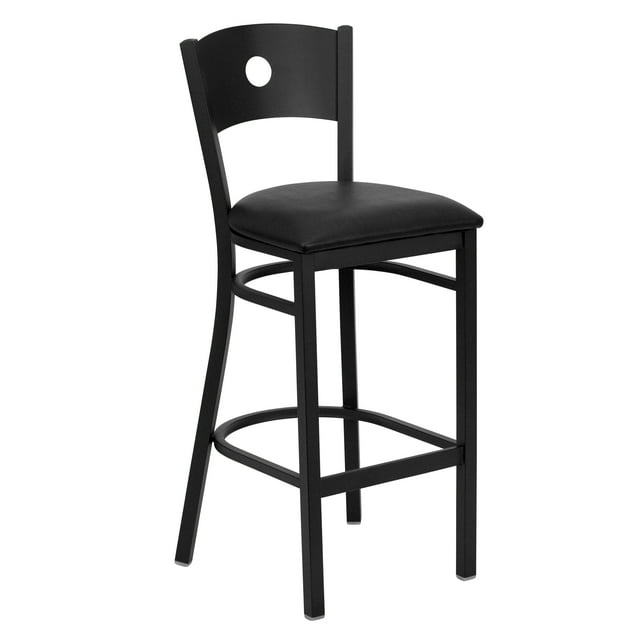 Flash Furniture HERCULES Series Black Circle Back Metal Restaurant Barstool - Black Vinyl Seat