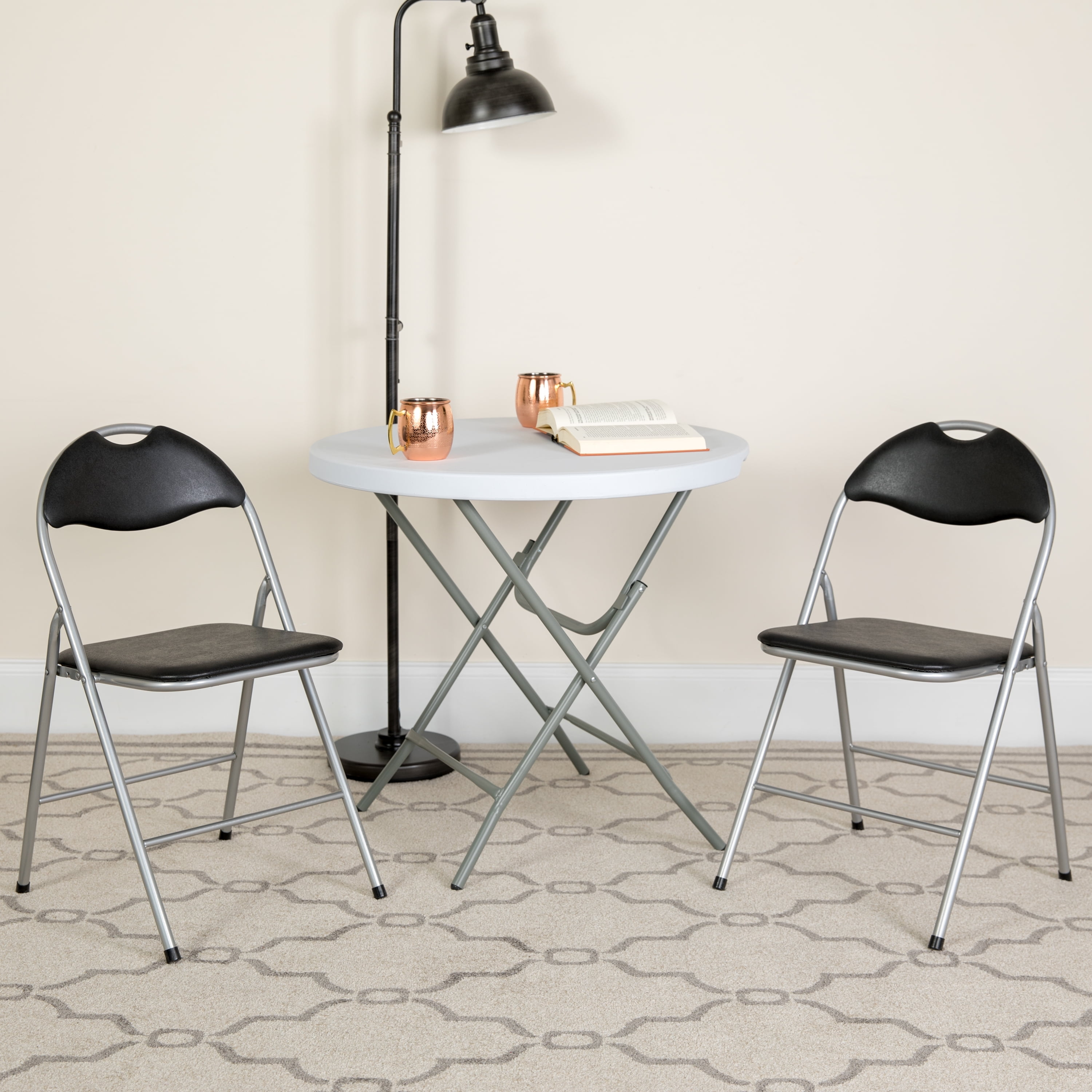 Flash Furniture HERCULES Series Black Vinyl Metal Folding Chair with Carrying Handle