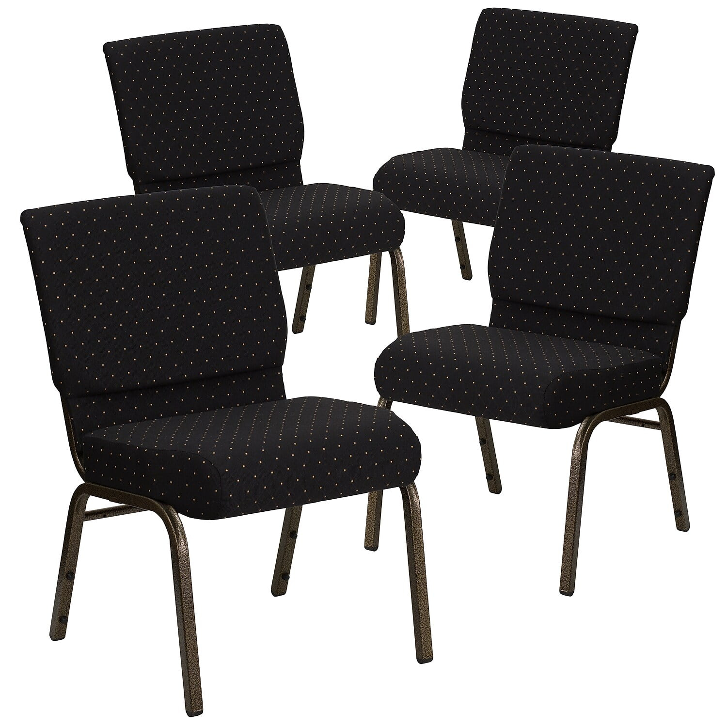 Flash Furniture HERCULES Series Fabric Church Stacking Chair Black Dot Patterned/Gold Vein Frame 4