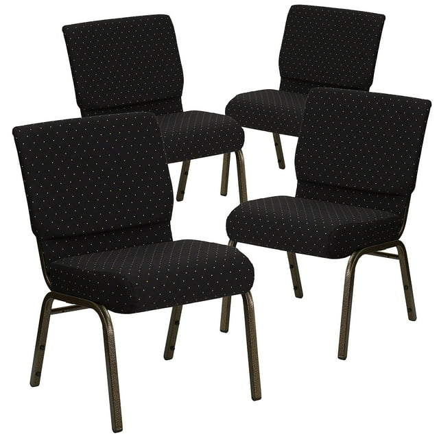 Flash Furniture HERCULES Series Fabric Church Stacking Chair Black Dot Patterned/Gold Vein Frame 4