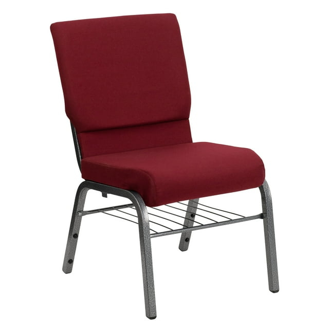 Flash Furniture Hercules Series 18.5"W Upholstered Adult Church Chair with Book Rack, Burgundy