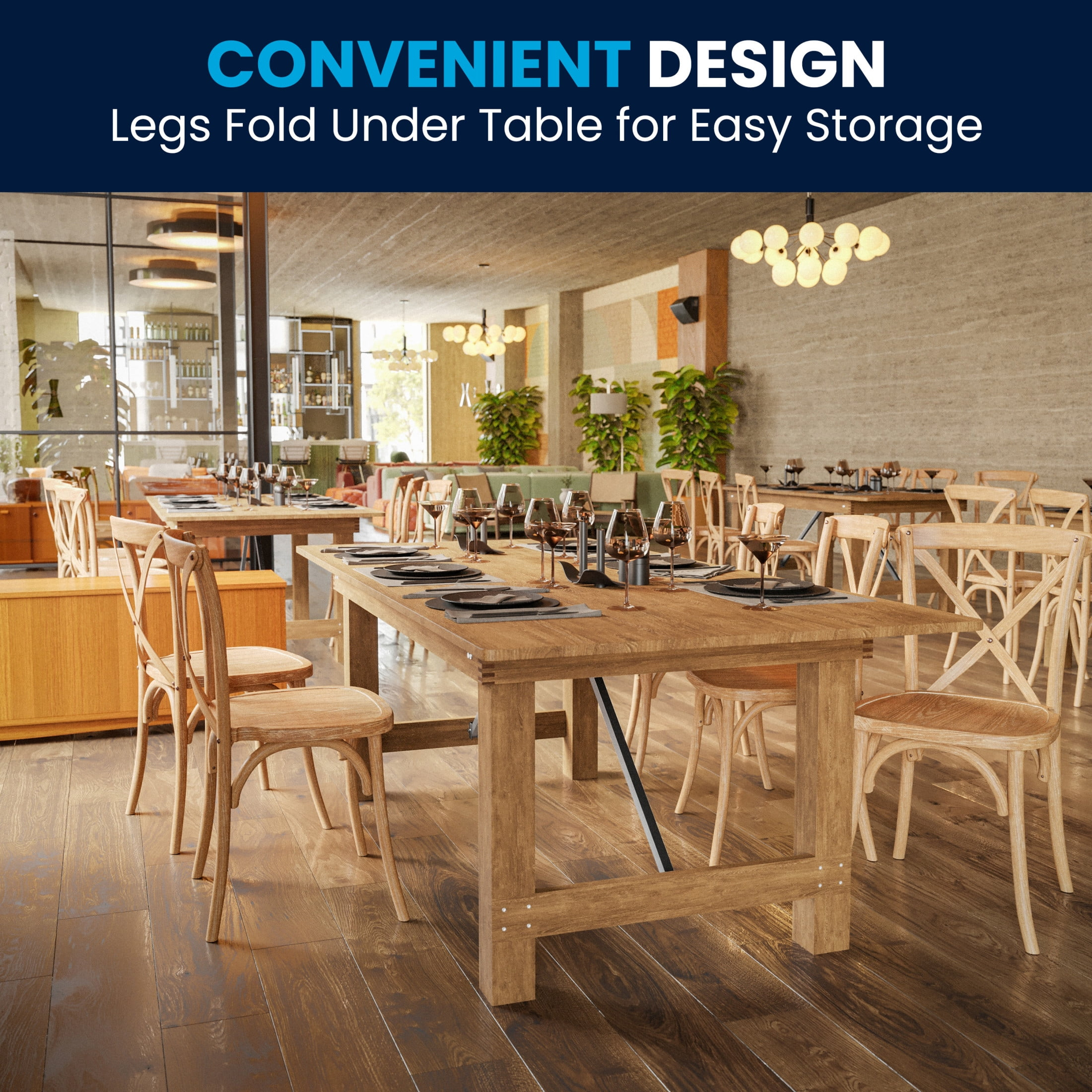 Flash Furniture Hercules Series 7' x 40" Rectangular Rustic Solid Pine Folding Dining Table