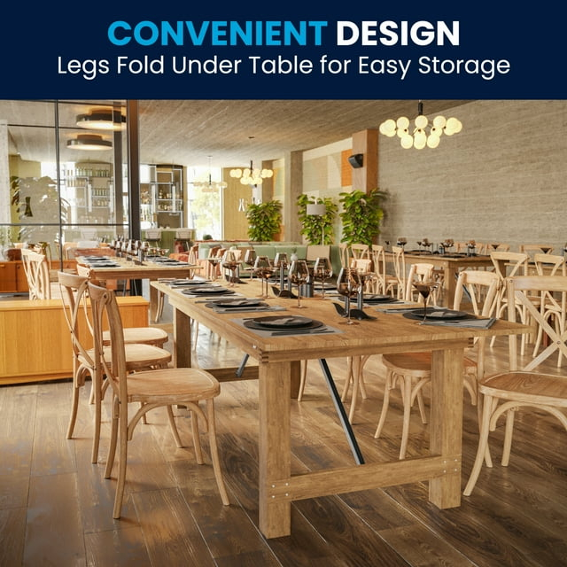 Flash Furniture Hercules Series 8' x 40" Rectangular Rustic Solid Pine Folding Dining Table