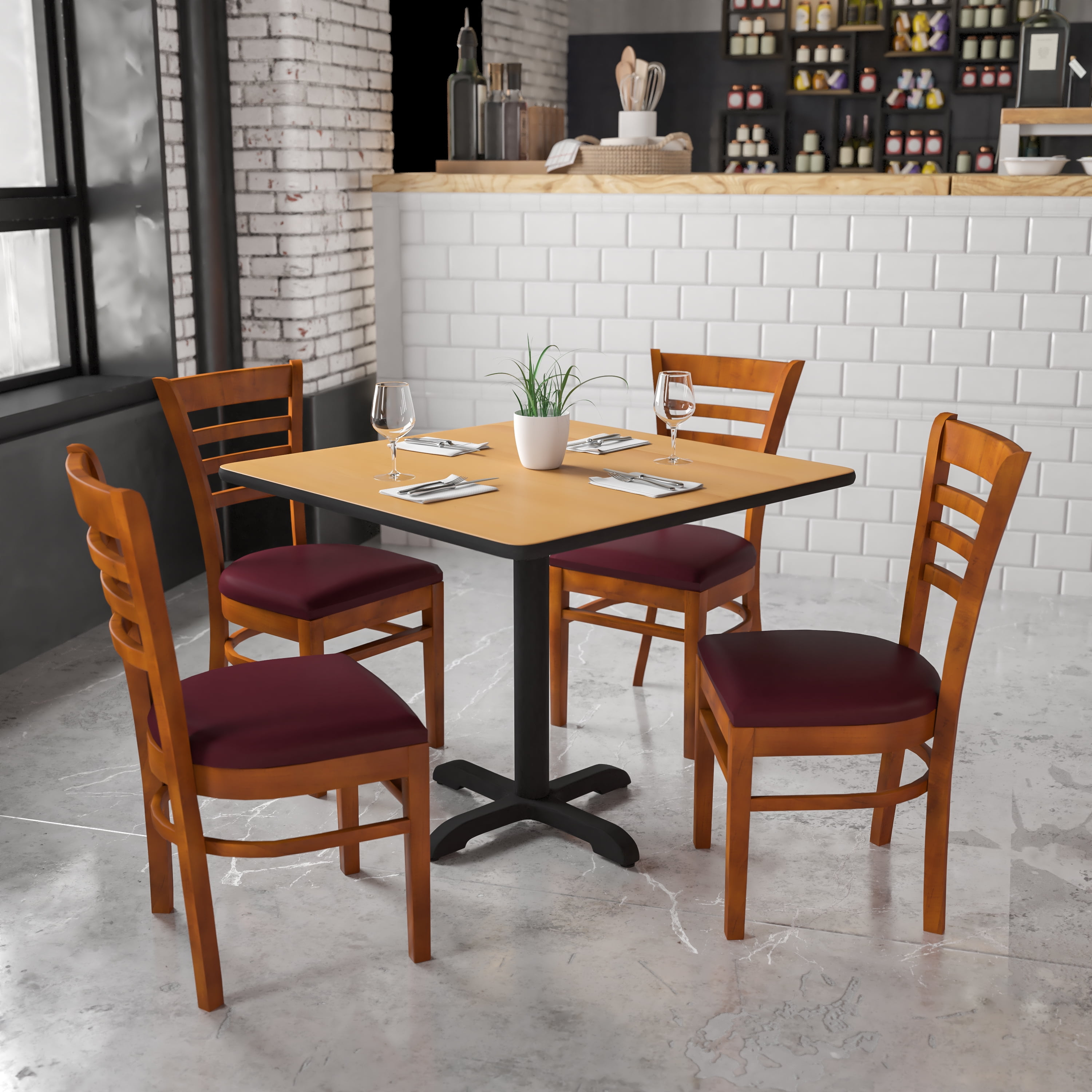 Flash Furniture HERCULES Series Ladder Back Cherry Wood Restaurant Chair - Burgundy Vinyl Seat